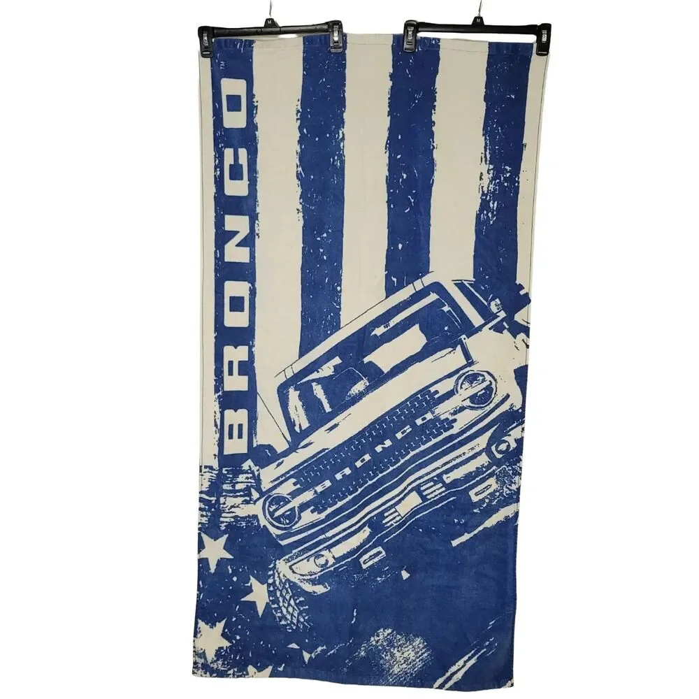 Ford Bronco Beach Towel Blue White American Flag Vintage Style OffRoad 4x4 28x56